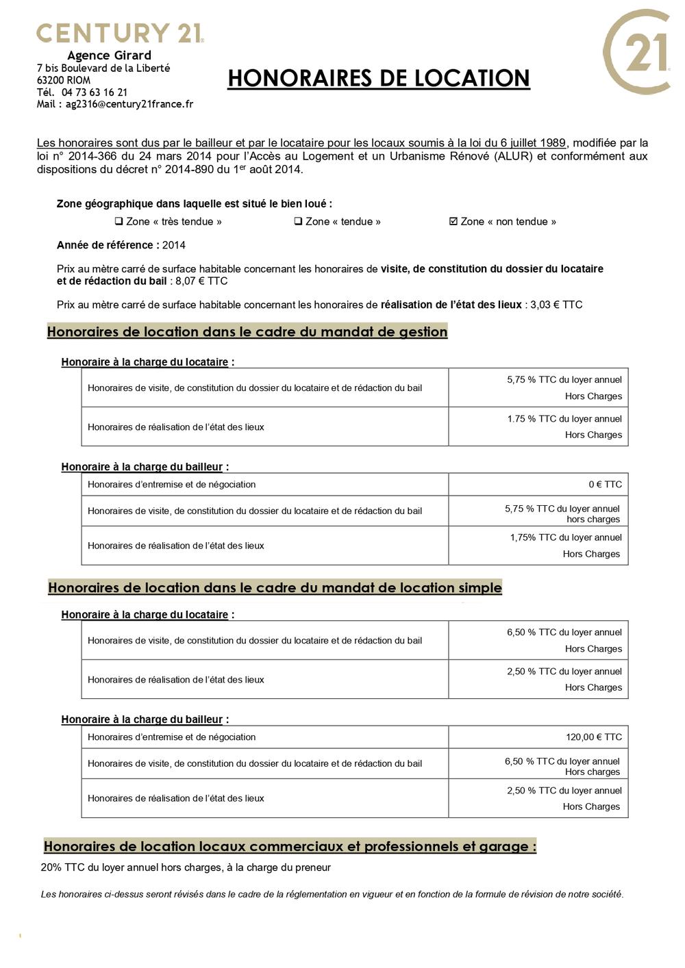 Honoraires de Location